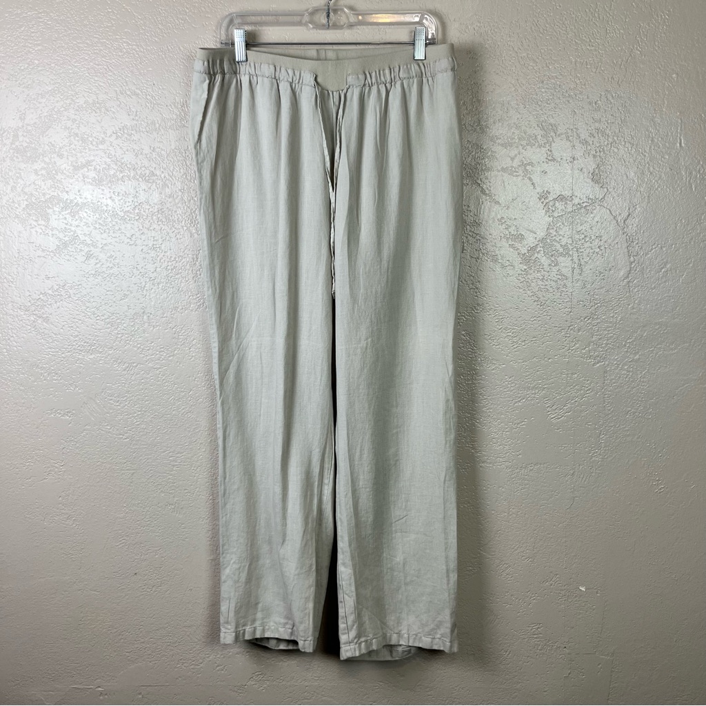 Ellen Tracy Women's Sz Large Linen Elastic Waist Relaxed Pants Casual Pockets